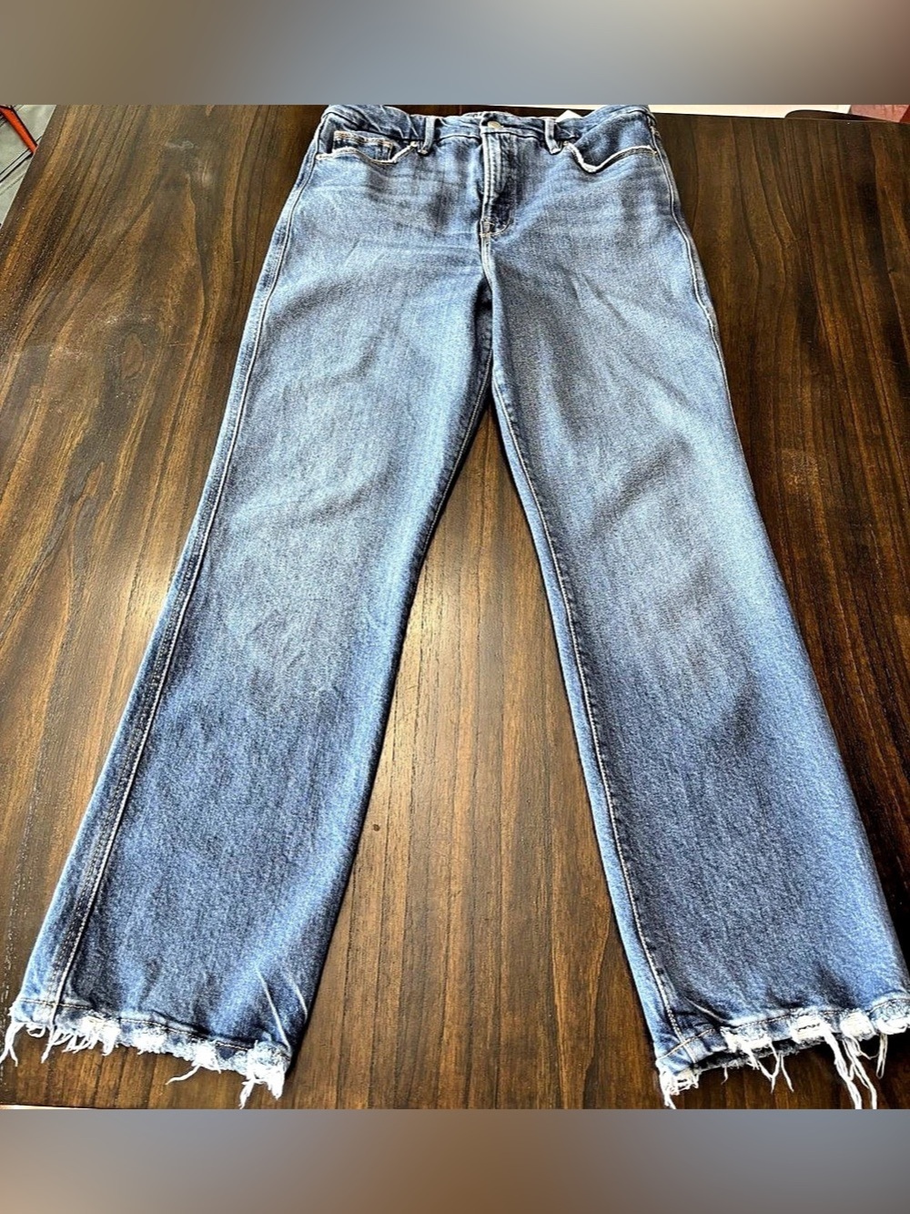 Good American Good Curve Straight Jeans 12/31 Super High Rise Raw Hem